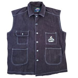 Vintage Y2K Menace Denim Jean Vest Brown Mens Size XL Made in USA Rare
